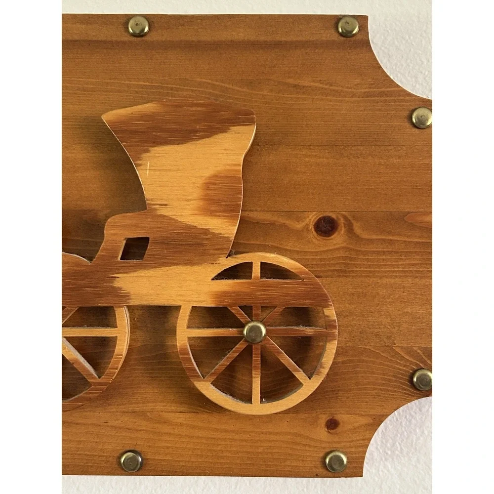 Vintage Handmade 3D Wooden Wall Decor Horse & Buggy‎ Country Farmhouse